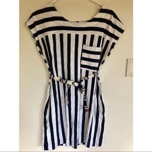 Flattering navy and white stripe dress!